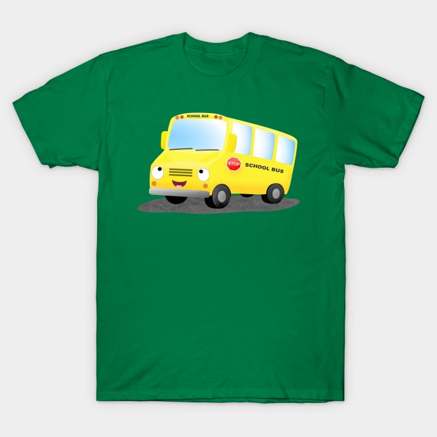 Cute happy yellow school bus cartoon T-Shirt by FrogFactory